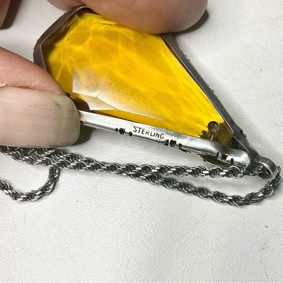 Art Deco Sterling Silver Large Pendant Necklace - Picture 6 of 12